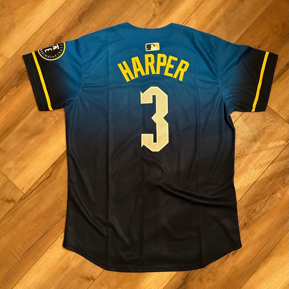 Bryce Harper Philly Phillies #3 Men’s Medium Blue and Black Baseball Jersey